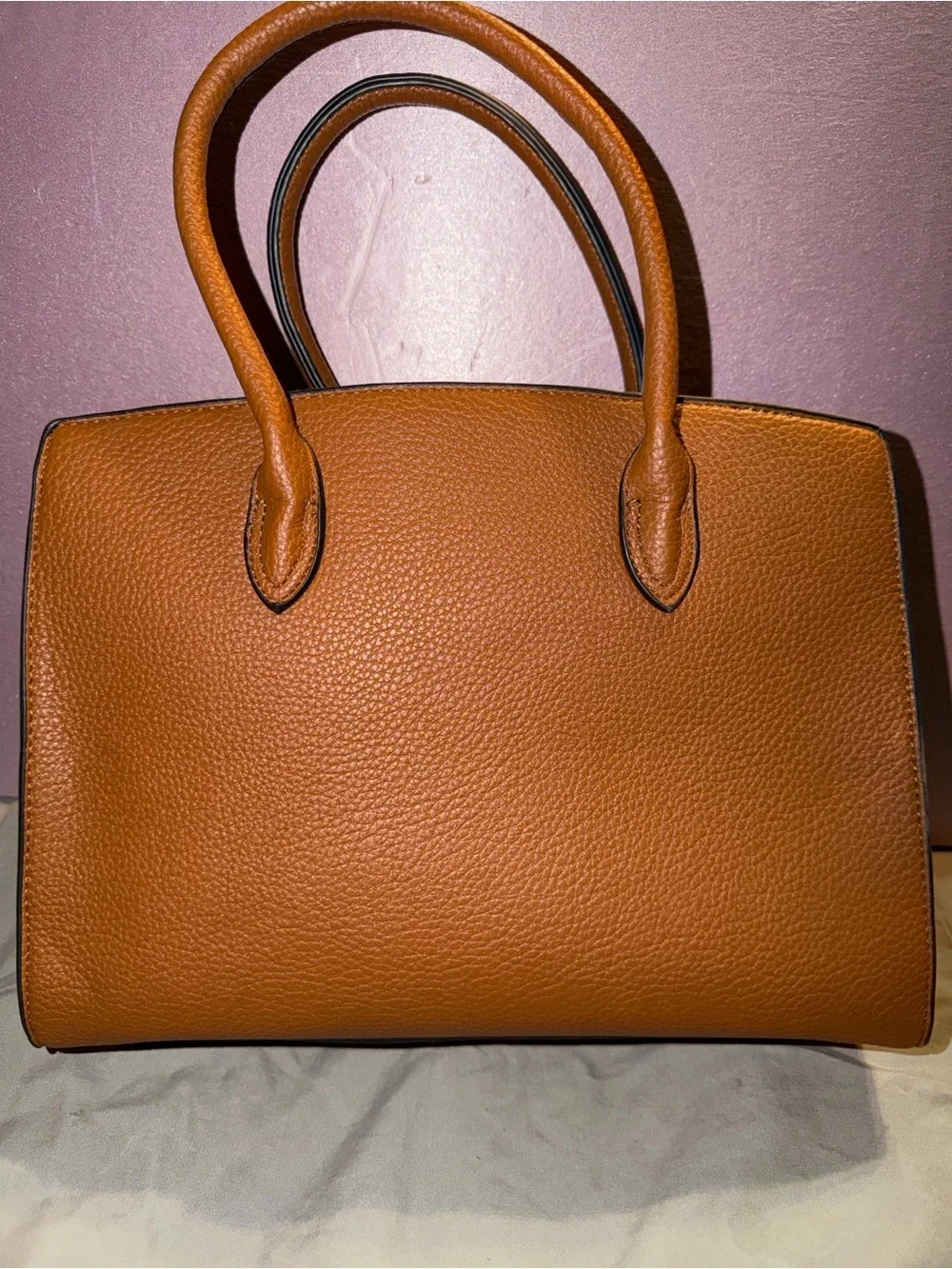NWOT 3-Piece Cognac Brown Pebbled Vegan Leather Satchel & Tote Bag Set